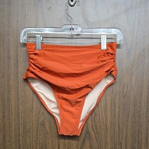 Cupshe Size S Rusty Orange High Rise Rouched Bikini Bottom